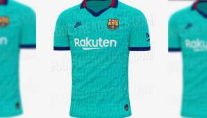FC Barcelona - 3. Trikot: Das Ausweichstrikot kommt hingegen in einem etwas bekannteren Design daher. In knalliger blau-grüner Farbe erinnert das Design an die 1990er. Ein besonderes Give: Das alte Nike-Logo auf der Brust.