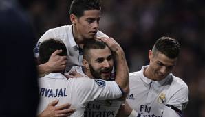 Platz 6 - 76 Tore: Cristiano Ronaldo, James Rodriguez, Karim Benzema (Real Madrid) – 2014/15.