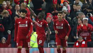 Platz 27 - 57 Tore: Sadio Mane, Mohamed Salah, Roberto Firmino (FC Liverpool) – 2017/18.