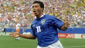Platz 6: ROMARIO (Brasilien) - 55 Tore in 70 Länderspielen. Brasiliens bester Spieler beim WM-Titel 1994, einer der besten Torjäger aller Zeiten. Zauberte in Europa für Eindhoven, Barca und Valencia.