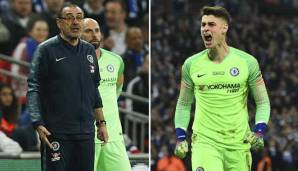 Lagen während des League-Cup-Finals gegen Manchester City im Clinch: Chelsea-Trainer Maurizio Sarri und Torhüter Kepa.
