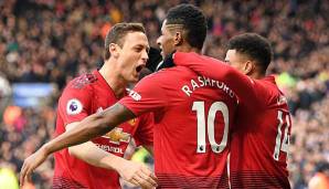 Marcus Rashford lässt sich feiern: Der englische Nationalspieler schoss Manchester United mit seinem goldenen Treffer gegen Leicester City zum Sieg.