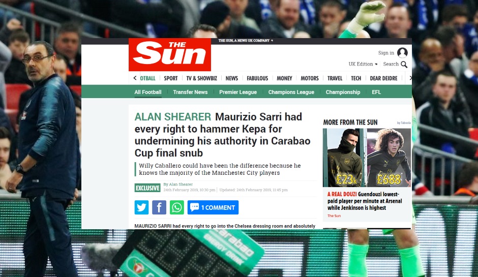 Ex-Profi Alan Shearer: "Kepa hat Sarri vor der ganzen Welt zum Trottel gemacht. Es würde mich nicht wundern, würde dieser Vorfall Sarri den Job kosten"