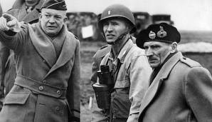 Feldmarschall Bernard Montgomery (r.) mit dem amerikanischen Oberbefhelshaber General Dwight D. Eisenhower (l.) kurz nach der Invasion der Normandie. Von 1944 bis 1961 fungierte er als Ehrenpräsident des FC Portsmouth.