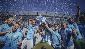 13. Mai 2018: Der Kader sucht seinesgleichen. City hat Guardiola-Fußball verinnerlicht und gewinnt League Cup und Meisterschaft – mit neuen Rekorden für die meisten Punkte (100), Siege (32) und Tore (106) und mit 19 Punkten Vorsprung vor United.