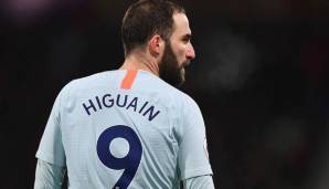 GONZALO HIGUAIN (2019): Auf Leihbasis von Juventus Turin kam der Argentinier nach London, konnte aber nicht mehr an seine erfolgreichen Zeiten bei Real oder Juve anknüpfen.