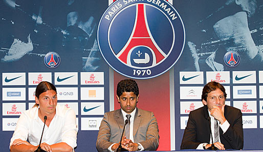 Die Macher und der Superstar: Leonardo, Nasser Al-Khelaifi und Zlatan Ibrahimovic (v.r.n.l.)