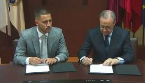 Dann war es endlich soweit! Hazard und Real-Präsident Florentino Perez setzten ihre Signaturen unter den Fünfjahresvertrag, der dem Belgier schätzungsweise 15 Millionen Euro im Jahr einbringen soll.