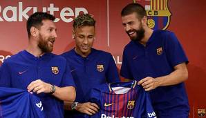 Das waren noch Zeiten: Lionel Messi und Gerard Pique grinsen mit Barca-Teamkollege Neymar um die Wette.
