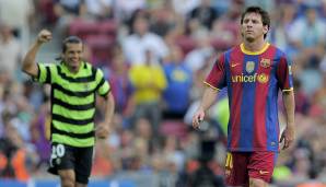 Verkehrte Welt: Nelson Valdez gewann mit Aufsteiger Hercules 2:0 gegen Lionel Messis FC Barcelona.