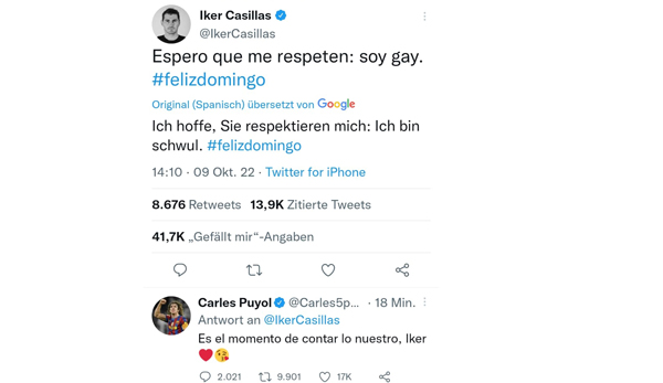 Der Tweet, um den es geht: Das vermeintliche Coming-Out von Iker Casillas stellte sich als Fake heraus.
