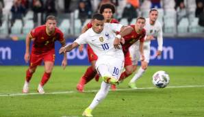 Frankreich (weiß) setzte sich im Halbfinale der Nations League gegen Belgien durch.