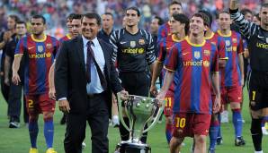 Joan Laporta will Lionel Messi von einem Verbleib beim FC Barcelona überzeugen.