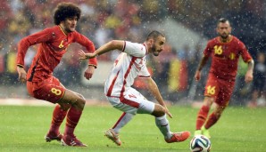Marouane Fellaini und die belgische Mannschaft mühten sich gegen Tunesien zu einem Sieg