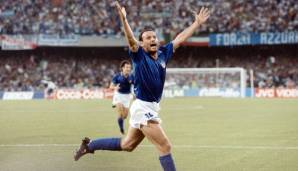 WM 1990 in Italien: Salvatore Schillaci erzielte in seiner Karriere insgesamt sieben Tore für die Squdra Azzurra. Sechs davon bei der WM im eigenen Land und Schillaci ging mit Goldnem Schuh und Goldenem Ball nach Hause.