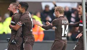 Marvin Knoll (l.) traf beim Sieg des FC St. Pauli gegen Magdeburg zum 2:1.