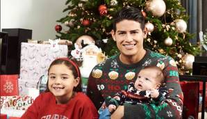 Nach zwei Jahren Weihnachten in München strahlt James diesmal wieder aus Madrid mit seinen Kindern um die Wette.