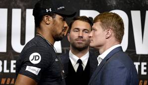 Treffen am Samstag zum Mega-Fight in Wembley aufeinander: Anthony Joshua (links) und Alexander Powetkin (rechts).