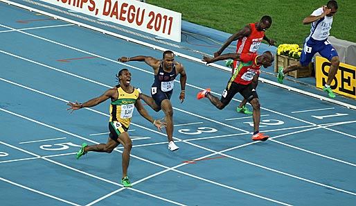 Yohan Blake überquerte über die 100 Meter trotz eines schwachen Starts als Erster die Linie