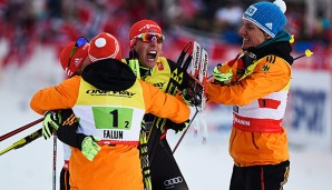 Das deutsche Quartett jubelt über die Goldmedaille