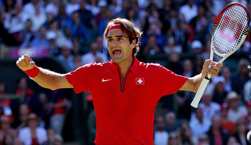Roger Federer schreit seine Erleichterung nach dem Sieg gegen Juan Martin del Porto heraus