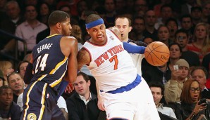 Im Showdown der Small Forward behielt Paul George (l.) gegen Carmelo Anthony (r.) die Überhand