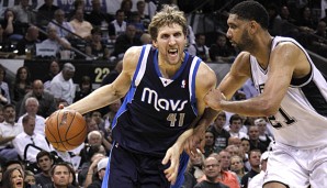 Dirk Nowitzki (l.) brachte San Antonio mit den Mavs an den Rand der Playoff-Niederlage