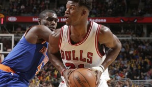 Jimmy Butler (r.) trumpfte gegen die New York Knicks groß auf