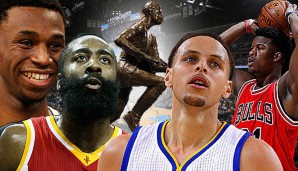 Wer wird MVP? Harden (2.v.l.) oder Curry? Wird Butler (r.) MIP und Wiggins (l.) Rookie of the Year?