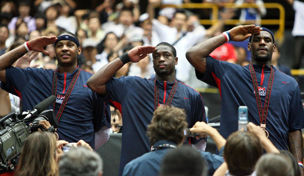 Carmelo Anthony, Dwyane Wade und LeBron James gewannen 2008 gemeinsam Olympisches Gold