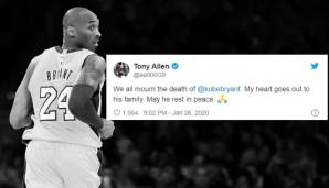 "Wir betrauern heute alle den Tod von Kobe Bryant. Ich bin im Herzen bei seiner Familie. Möge er in Frieden ruhen." (Tony Allen, früher Memphis Grizzlies)