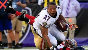 Im Jahr 2013 gewann Ray Rice (Nummer 27) mit den Baltimore Ravens den Super Bowl