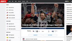 ESPN - Auch in der nationalen Presse geht es natürlich um Tom Brady, der sich den "sechsten Super-Bowl-Titel sichert".