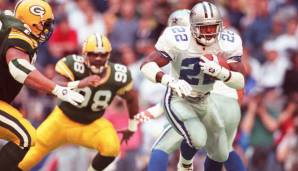 Emmitt Smith (Cowboys) 1996: Und schon wieder Smith! Auf dem Weg zum dritten Super Bowl für die Triplets lief Emmitt für 150 Yards und 3 Touchdowns gegen die Packers.