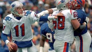 März 2001: Drew Bledsoe, Quarterback, New England Patriots: 10 Jahre, 103 Millionen Dollar. Bledsoe galt als bester Patriots-Quarterback aller Zeiten, als er im Alter von 29 Jahren seinen Mega-Vertrag unterschrieb. Doch dann schlug das Schicksal zu…