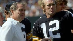 Besser machten es ein Jahr später die Steelers, für die es bereits der vierte Super-Bowl-Titel war. QB Terry Bradshaw (r.) wurde trotz drei Interceptions zum MVP des Spiels gewählt.