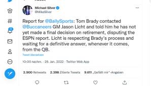 Offenbar kontaktierte Brady sogar Buccaneers-GM Jason Licht und teilte ihm mit: Eine finale Entscheidung ist noch nicht gefallen.