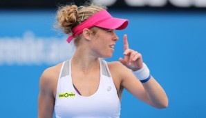 MELBOURNE, AUSTRALIA - JANUARY 23: Laura Siegemund of Germany reviews a line call in her third round match against Annika Beck of Germany during day six of the 2016 Australian Open at Melbourne Park on January 23, 2016 in Melbourne, Australia. (Pho...