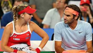 Belinda Bencic (l.) und Roger Federer (r.) in Perth 2017