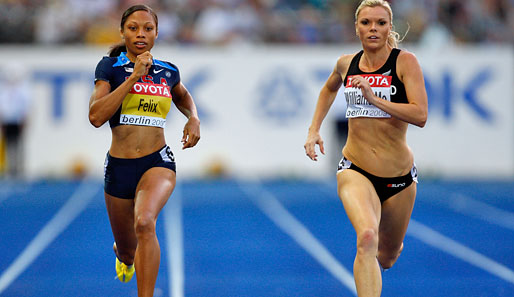 Die Sprinterinnen Allyson Felix (l.) und Monique Williams