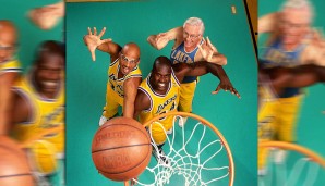 Dass Shaquille O'Neal zusammen mit George Mikan (r.), Kareem Abdul Jabbar (l.) und Wilt Chamberlain (nicht im Bild) als bester Center der Lakers gilt...