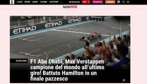 ITALIEN - Gazzetta dello Sport: "Max Verstappen wird Weltmeister in der letzten Runde! Hamilton in einem verrückten Finale geschlagen."