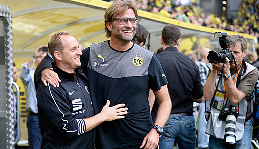 Verstehen sich blendend: Torsten Lieberknecht und Dortmunds Trainer Jürgen Klopp