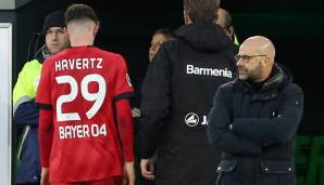 Kai Havertz wird Bayer Leverkusen verlassen. Davon ist zumindest Trainer Peter Bosz (r.) überzeugt.