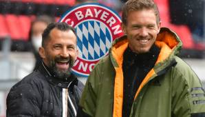 Bayern-Trainer Julian Nagelsmann (r.) und Sportchef Hasan Salihamidzic sind auf der Suche nach Kaderverstärkungen.