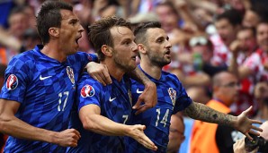 Die Kroaten bejubeln das Tor von Ivan Rakitic gegen Tschechien