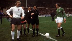 EM 1972, Viertelfinale - England vs. Deutschland 1:3: Die Euro 1972 hat einen ungewöhnlichen Modus. Die Teilnehmer an den Halbfinalspielen werden im Viertelfinale durch ein Hin- und Rückspiel ermittelt.