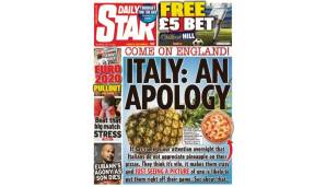 DAILY STAR (Samstag): "Italien: Eine Entschuldigung! Über Nacht ist uns aufgefallen, dass Italiener keine Ananas auf ihrer Pizza schätzen. Sie finden sie abscheulich (...) und nur beim Anblick, ist es wahrscheinlich, dass sie sofort aus dem Spiel sind."