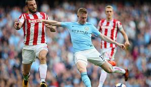 Kevin de Bruyne beim Schuss gegen Stoke City in der Premier League