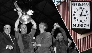 Zehn Jahre nach dem Flugzeugunglück in München bejubeln die Spieler von Manchester United 1968 den Gewinn des Europapokals der Landesmeister.
